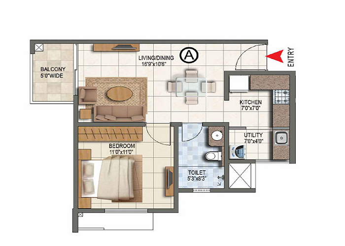 Prestige Kings County 1 BHK Floor Plan